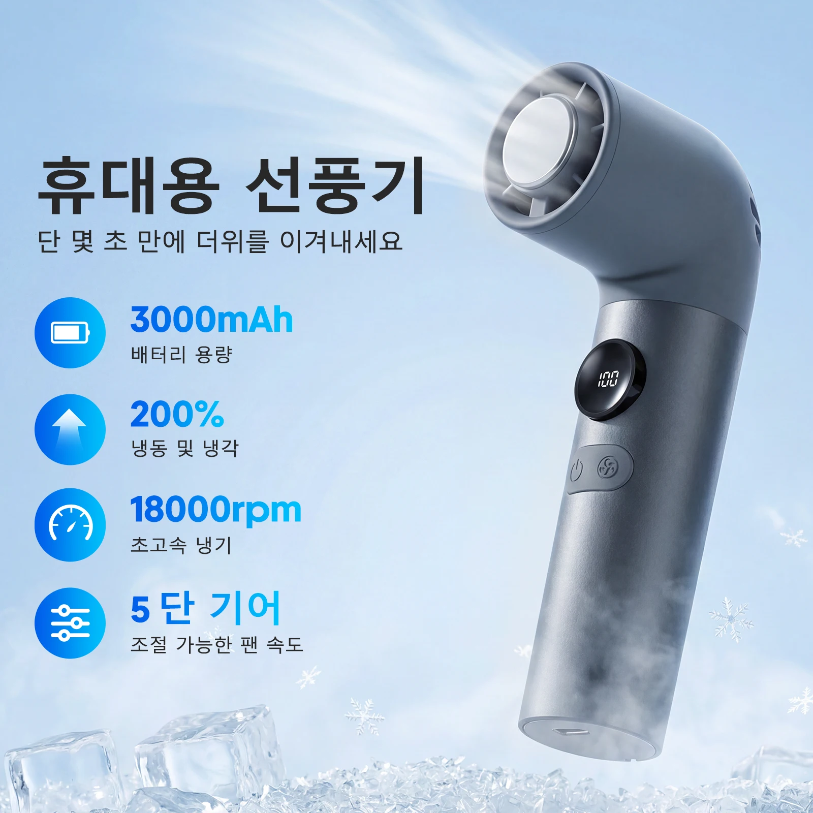 

100 Speed Level Semiconductor Cooling Fan Portable Handheld Fan Mini Air Conditioning Turbo Cooler Led Power Display 3000Mah USB Char