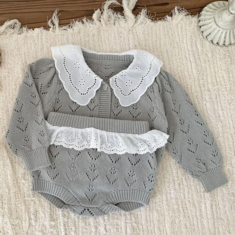 2024 New Autumn Infant Baby Girls Clothing Set Long Sleeved Knitted Cardigan+PP Shorts Korean Style Children Clothes Suit