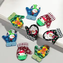 10pcs Glitter Christmas Gloves Acrylic Charms Santa Claus Elk Snowman Print Pendant for DIY Jewelry Making Earrings Accessories