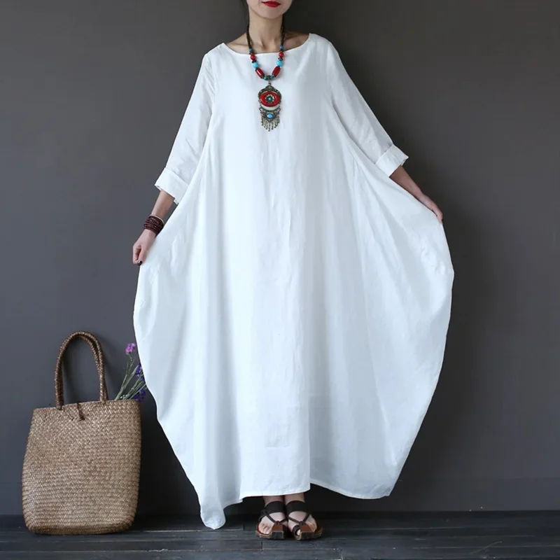 Vintage Dress Summer 2024 Meditation dress Vintage Woman Casial Loose Soild Color Sundressing Maxi Vietnam Tracial dress 11319