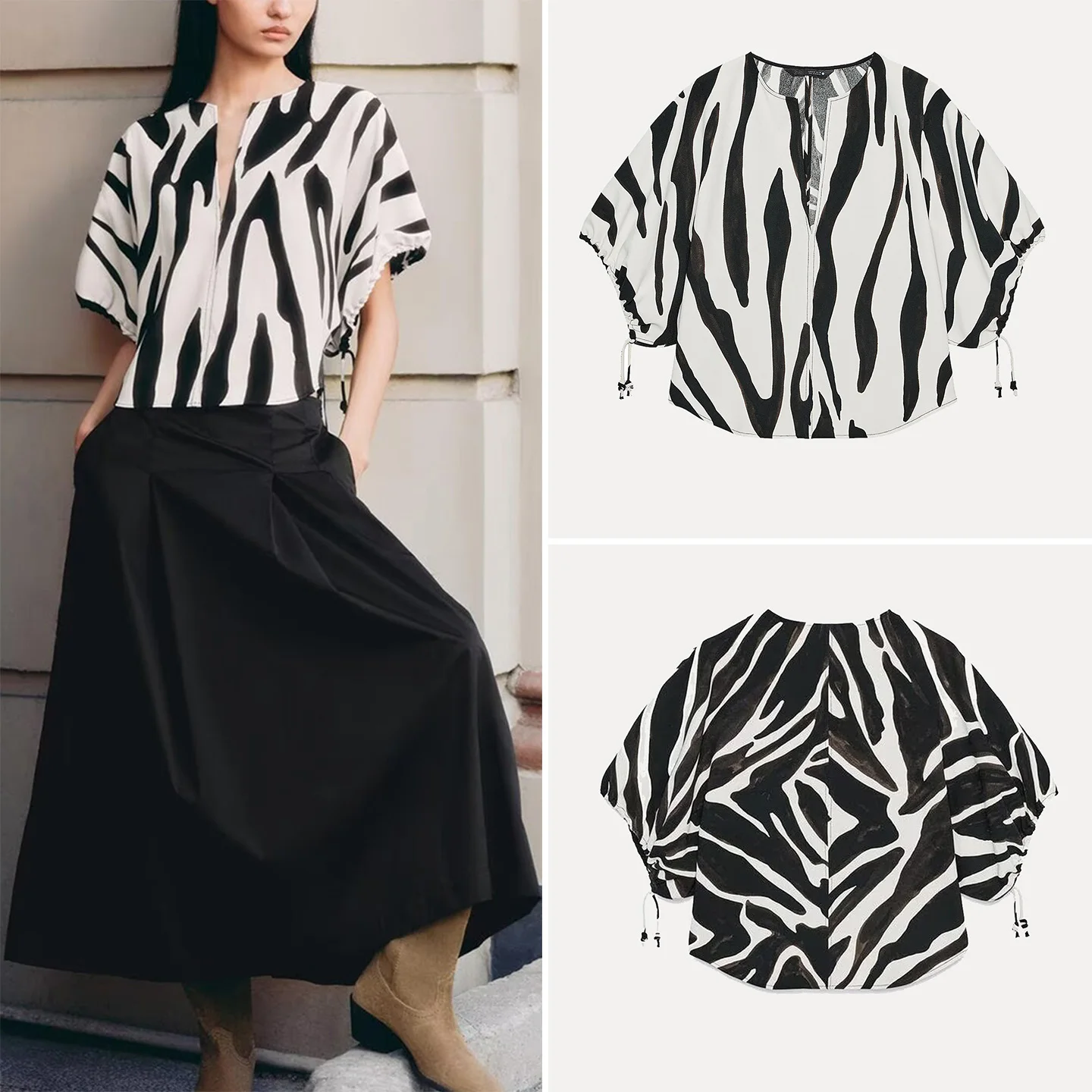 

2025 Autumn New Faion Women's Animal Print Top Versatile Personali European Sle Loose Fit ort Sve irt