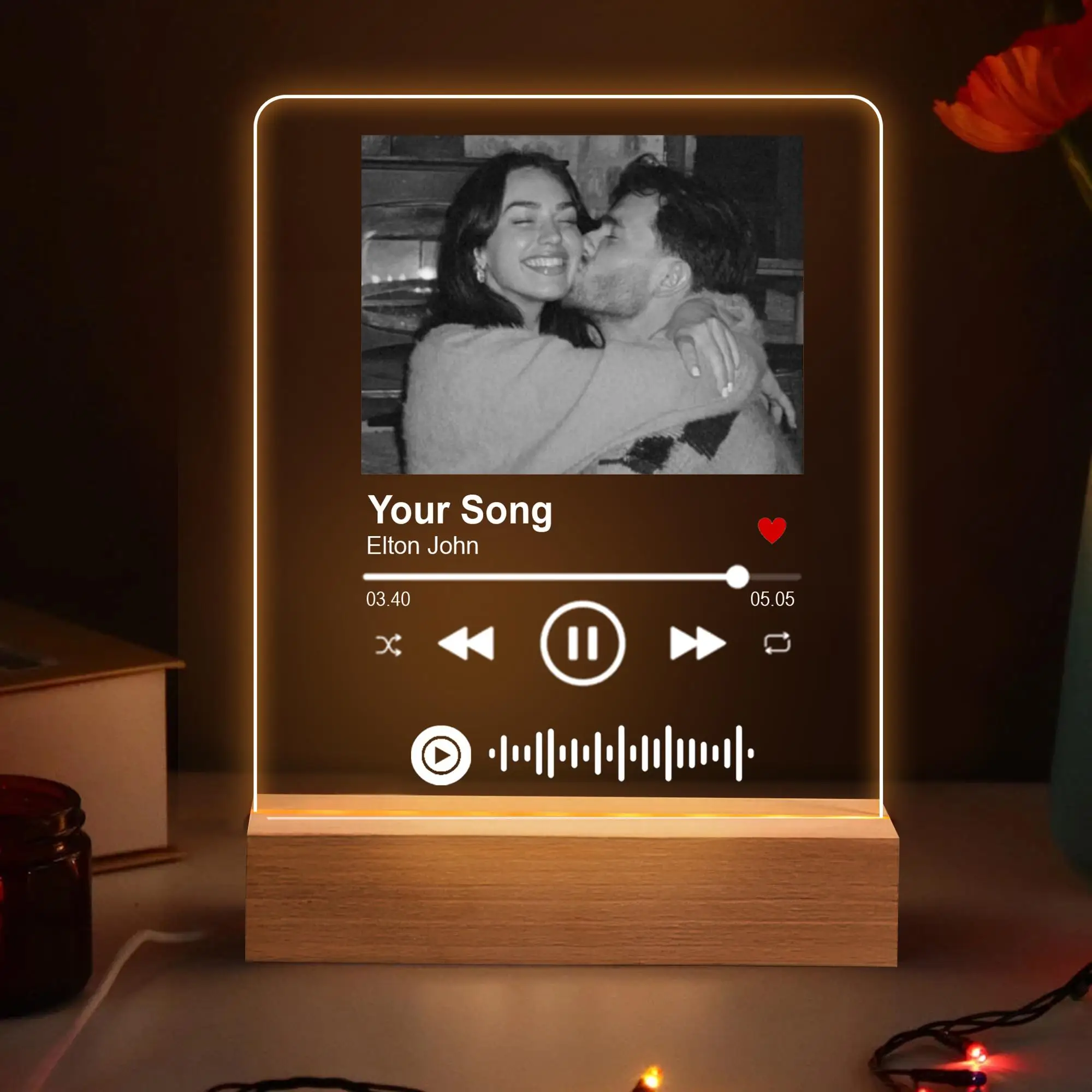 

Customizable Photo Night Light Valentine Day Romantic Gift Anniversary Present Solid Wood Base Multi Color Adjustment Warm Gift