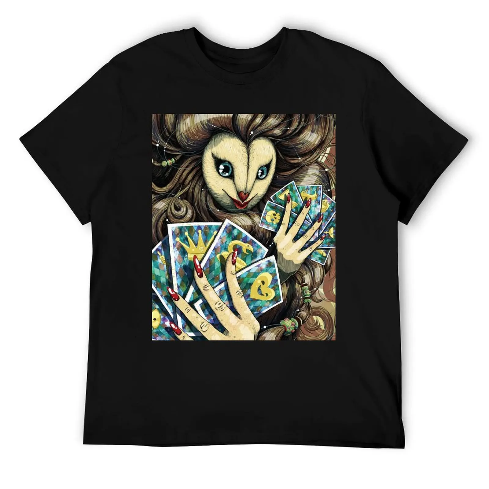 

Mystic Owl Woman Tarot Card Beaded Hair T-Shirt t shirt man casual man graphic t shirt essential t shirt T-Shirt