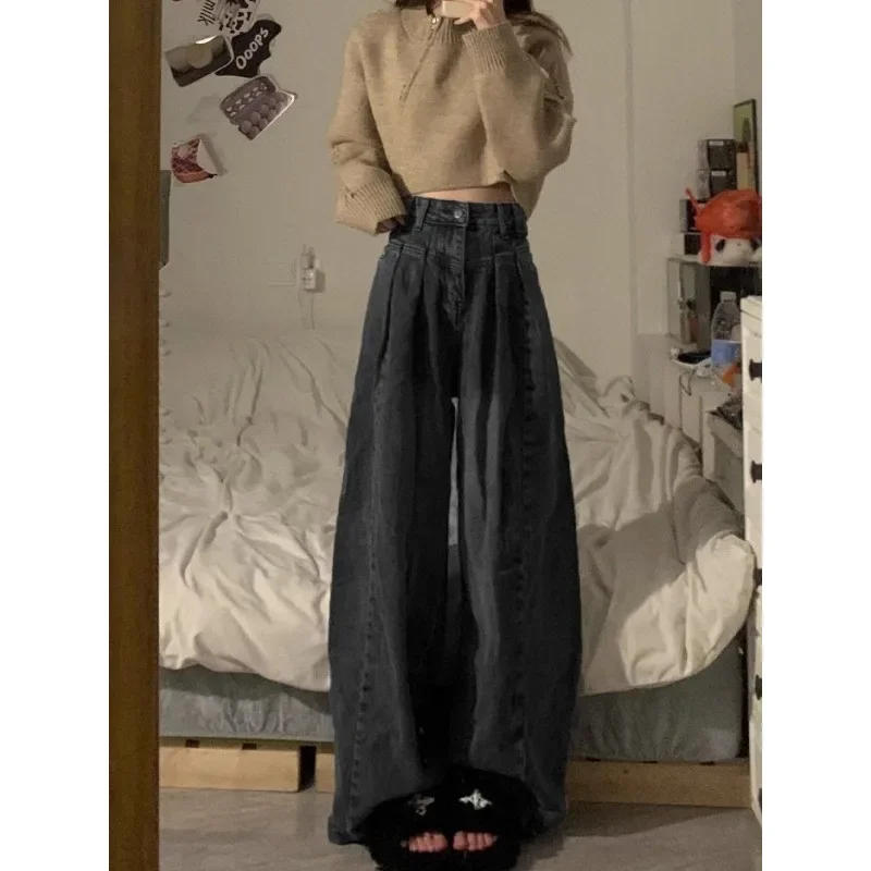 QWEEK Y2k Wide Jeans Woman Baggy Vintage Korean Fashion Pants Harajuku Oversized Causal Denim Pants Streetwear Spring Aesthetic