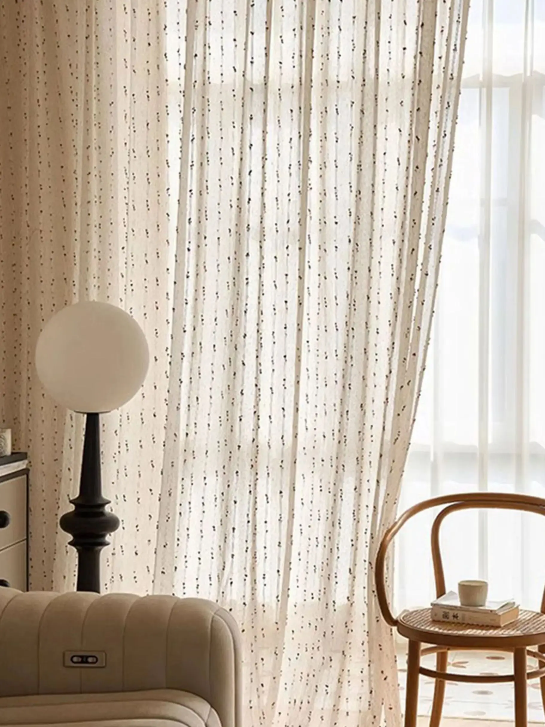 Rideau transparent en lin vintage avec haricots de gelée arc-en-ciel - design de sac à tringle, facile à accrocher, très adapté à la chambre à coucher, au salon