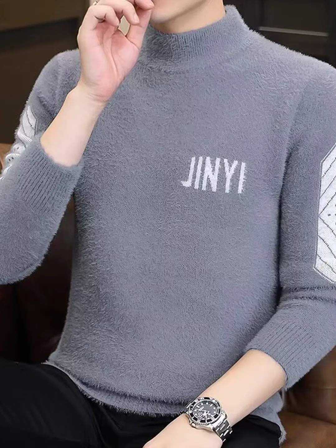 

Свободный мужской свитер, повседневный трикотаж с высоким воротником для младших и старшеклассников, осенне-зимний трикотаж