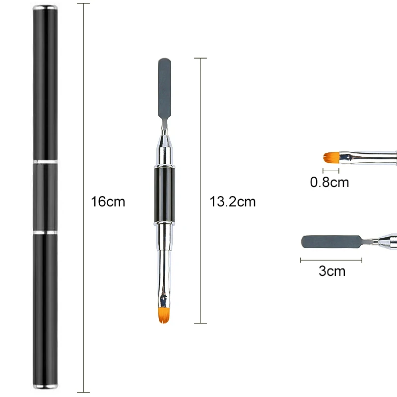Zestaw do pędzelek do żelu z podwójną głowicą do paznokci proszek akrylowy dwustronna poli 2 w 1 szczotka do przedłużania paznokci