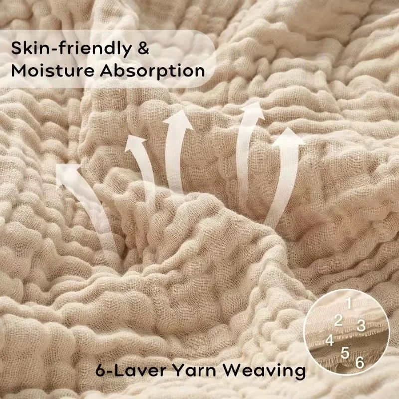1pc Pure Cotton Bath Towel 6 Layer Gauze Soft Breathable Absorbent Swimming Beach Bathroom Towel Adult Kids Wrap Blanket Khaki