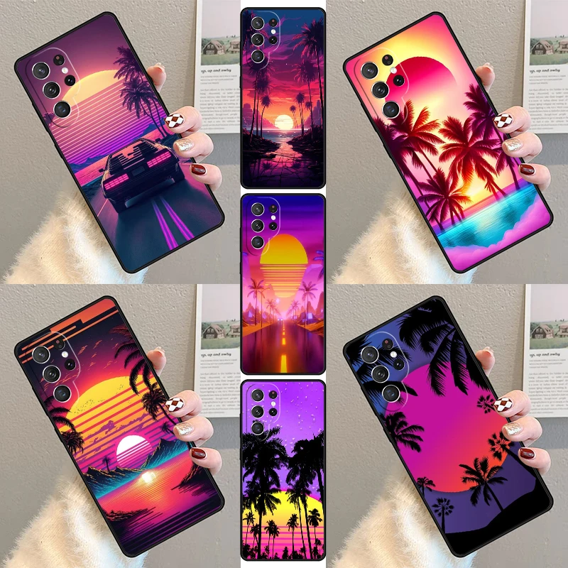 Retrowave Neon Palms Tree Phone Case For Samsung Galaxy S23 S21 S20 FE S24 S22 Ultra Note20 S10 S9 S8 Plus Silicone Cover