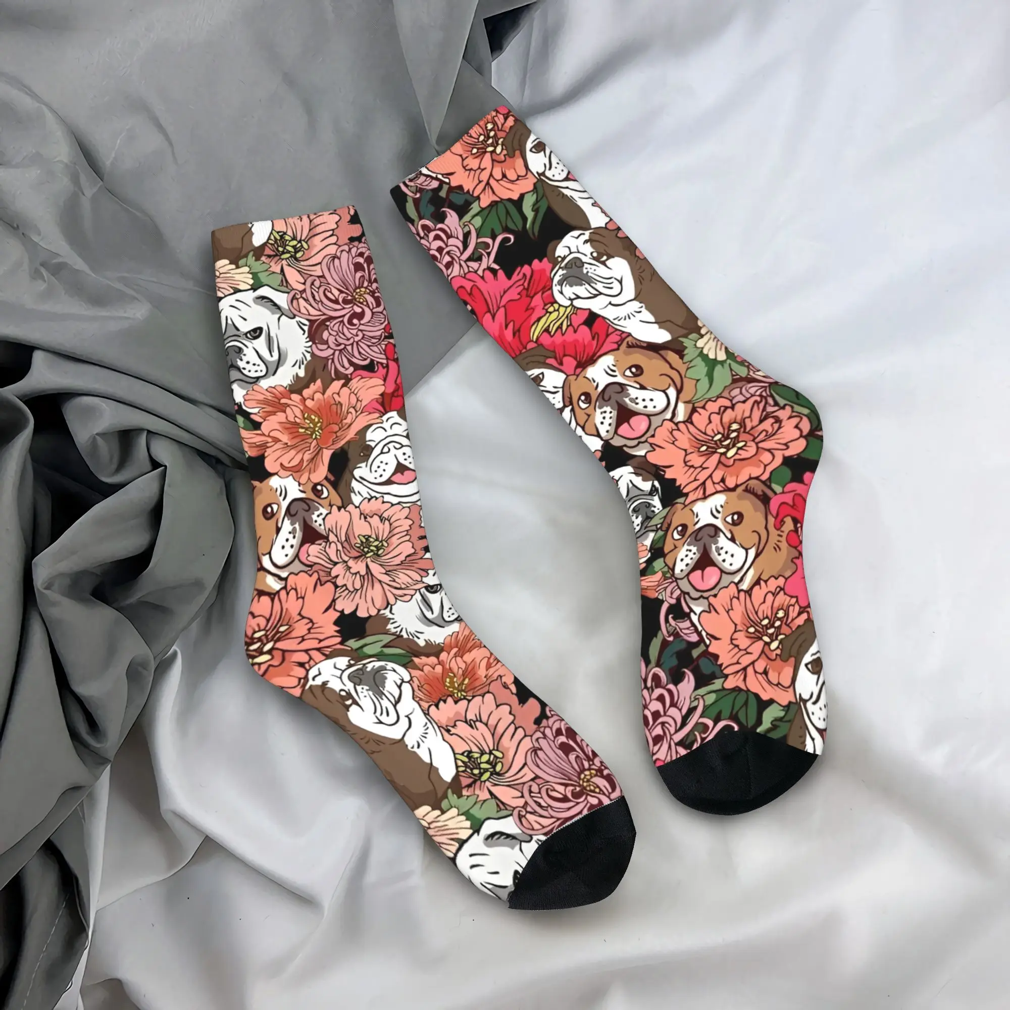 

Носки с цветочным принтом для бульдога, дизайнерские чулки, антибактериальные мужские носки, качественные осенние забавные носки для бега