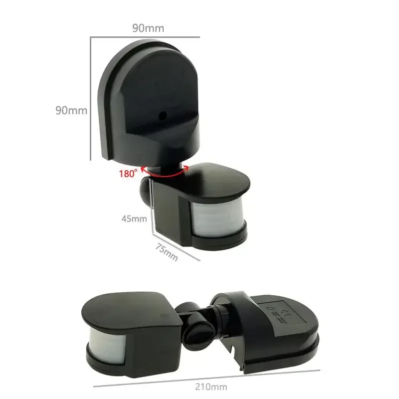 110-240V Portable Sensor Switch Plastic Detector Outdoor 180 degree Detection Motion Sensor blk/white
