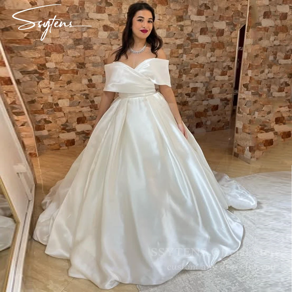 

SSYTENS Elegant White Wedding Dresses Women Off The Shoulder Bridal Dresses vestido de novia Wedding Ball Prom Gowns Customized