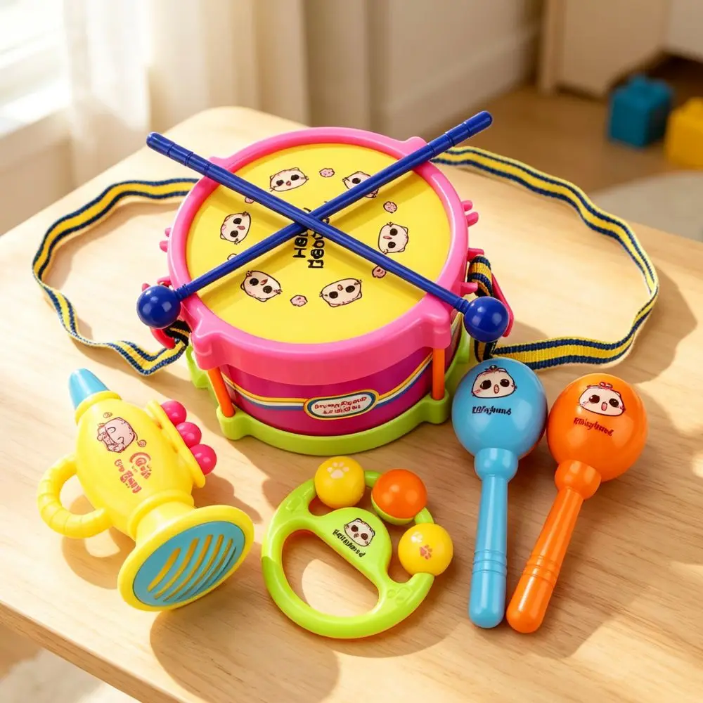 5pcs Random Color Musical Toy Set, Hand Drum Maraca Rattle Horn Kit for Early Music Sensory Play YMY