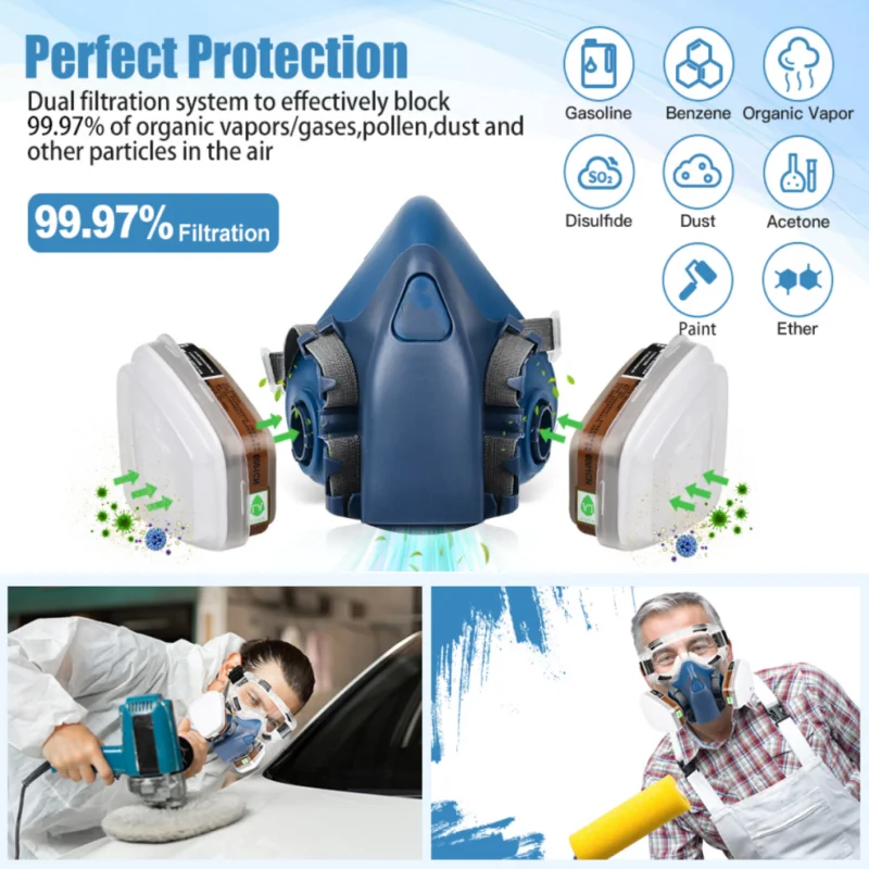 Reusable respirator 7502 half face gas mask suitable for dust/organic vapor/odor/smoke/sawdust/asbestos, used for painting, dyei