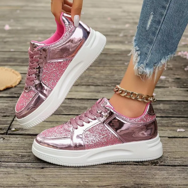 New Platform Sequined Women's Shoes, Casual Sneakers, Moisture-permeable, Lightweight Outdoor Flats, Plus-size Trendy Shoes