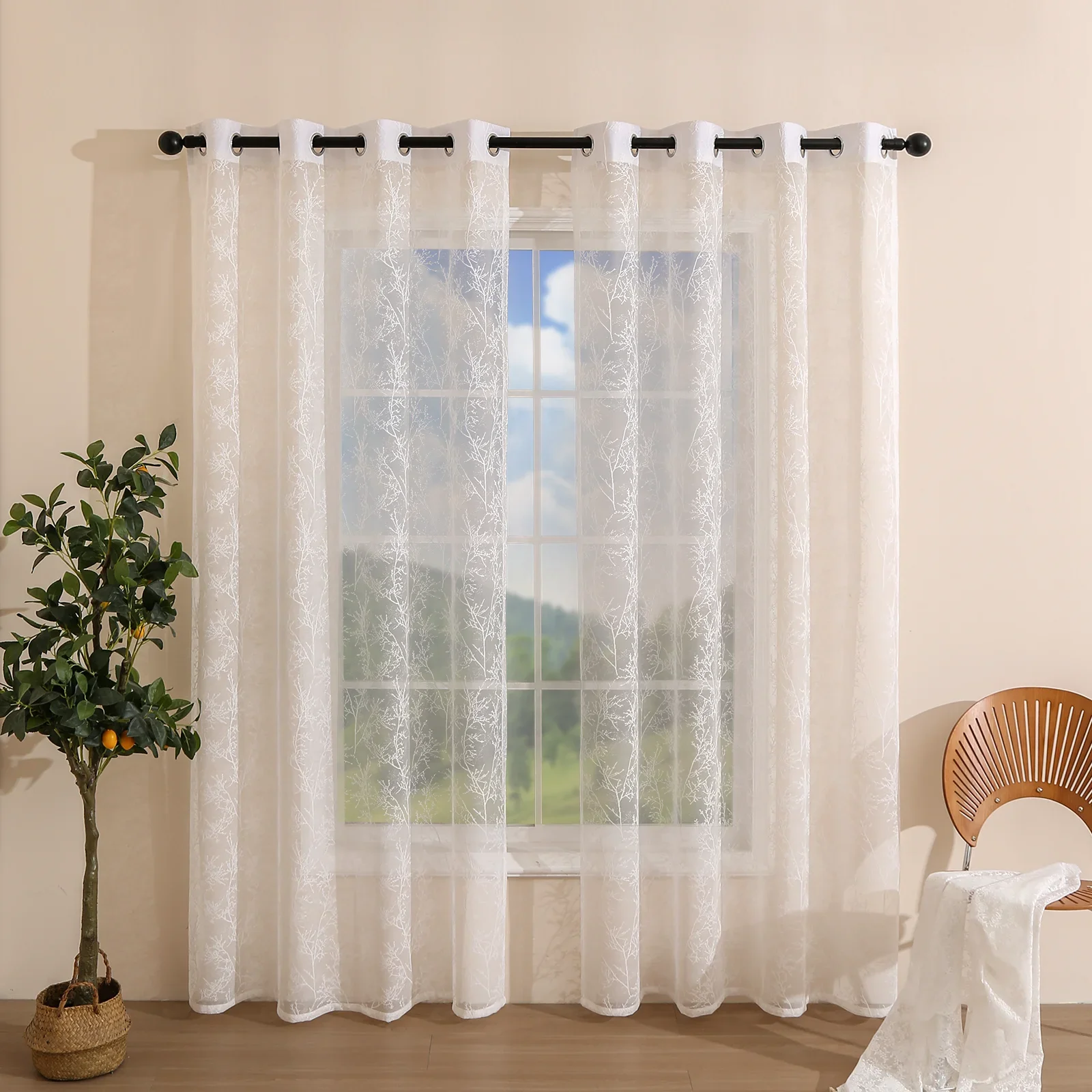 Nordic Style Tree Embroidery Embroidery Floor-to-ceiling Curtain for Living Room Тюль В Гостиную embroidered tulle cortinas