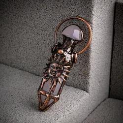 YEEVAA 1pc Sun God Crystal Hexagonal Pillar Mushroom Head Natural Stone Necklace, Crystal Pendant Quartz Jewelry Necklace