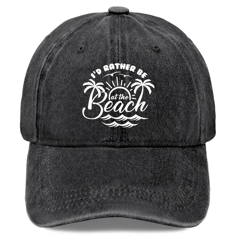 I'd Rather Be at the Beach" Vintage Washed Baseball Cap - Coastal Vibes & Vacation-Themed Casual Sun Cap, Beach Lover Enthusiast
