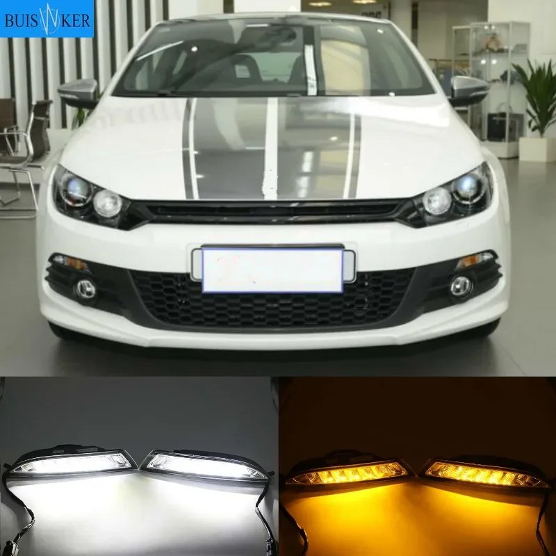 For VW Scirocco 2008-2013 Car Front LED side marker Lamp Amber Turn Signal Lights and White DRL Daytime Running Lights