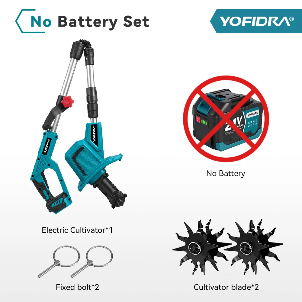 YOFIDRA Elektrische Gartenfräse, Kultivator, Vertikutierer, faltbare Bodenfräse, Bodenlockerer, Gartenwerkzeug für Makita 21V Akku