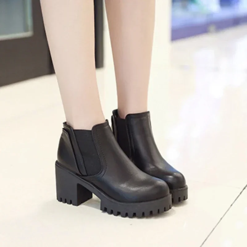 New Autumn and Winter Fashionable and Comfortable Round Toe High Heels Casual Thick Heel Solid Color Sleeve Fashion Boots