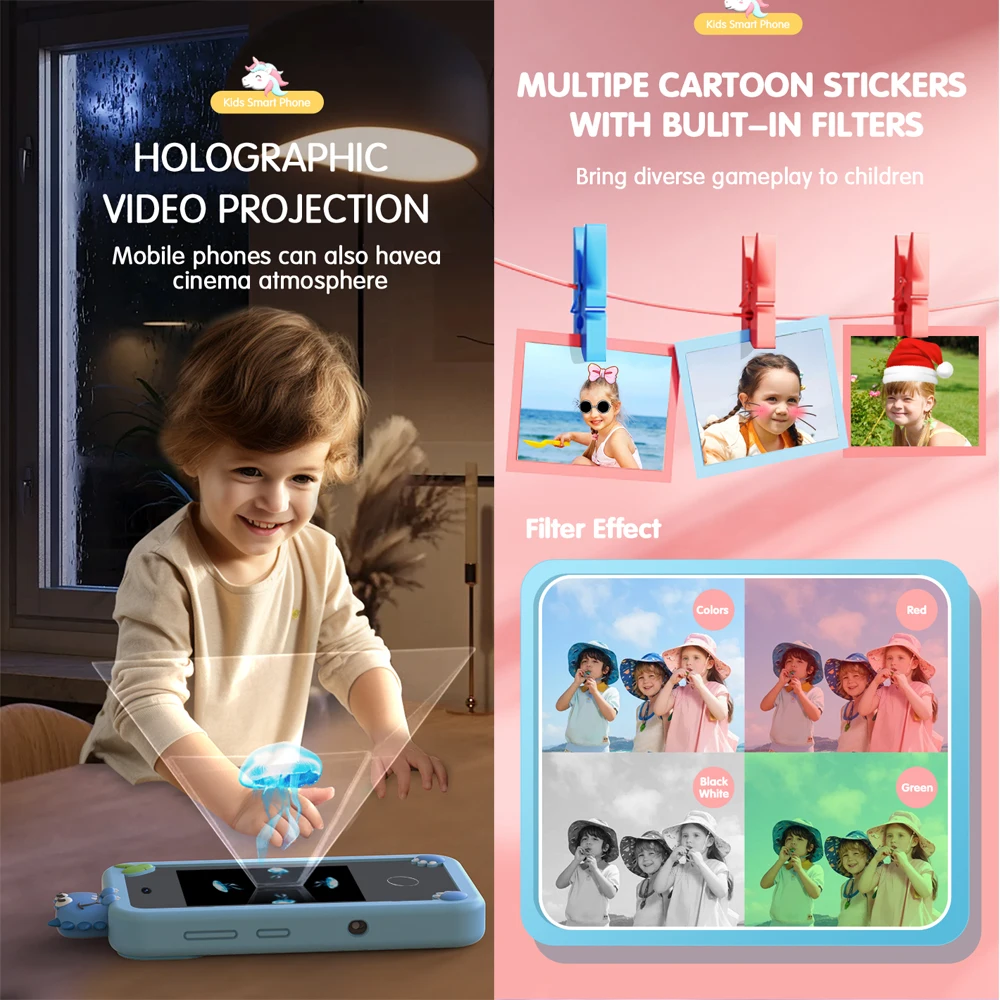 Kids Toys Phone Camera Touch Screen Baby Smart Mobile Phone MP3 Player Digital Educational Toys for Girls Boys Age 3-8Y Birthday