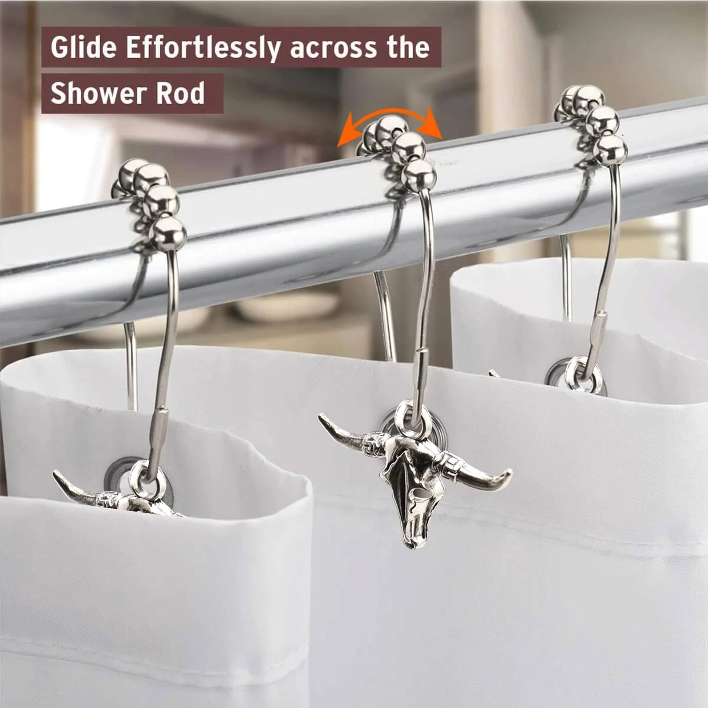 

12pcs Cow-Shaped Shower Curtain Hooks - Metal Decorative Hooks for Bathroom, Seasonal Home Accessory