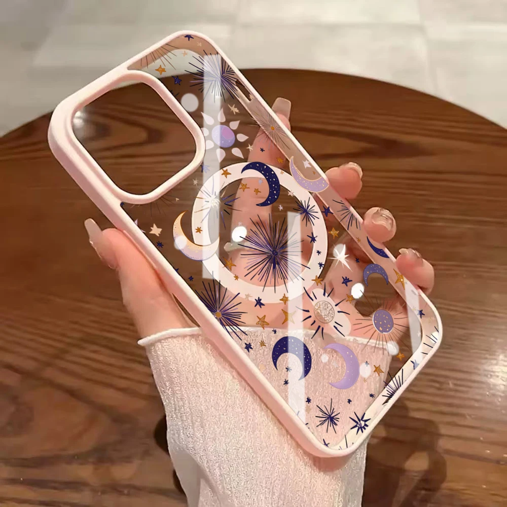 Stars Moon Y2K Clear Case For Magsafe iPhone 16 15 Pro Max 17 15 14 11 13 12 ProMax Plus Cases Wireless Charing TPU Drop Fundas