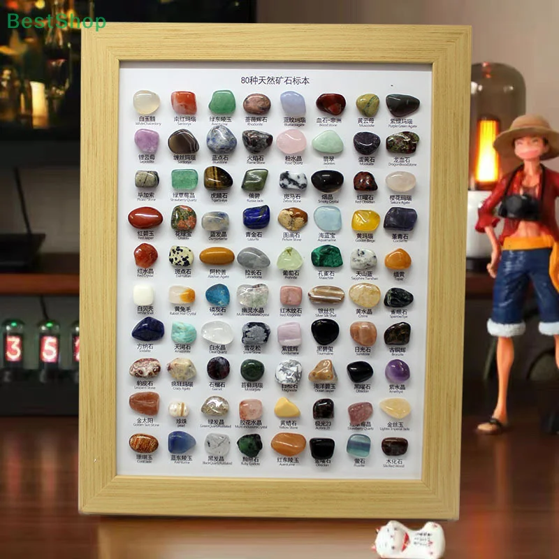 80 tipos de muestras de mineral natural: cristal, ágata, fluorita, etc. Para decoración del hogar Regalos para familiares y amigos