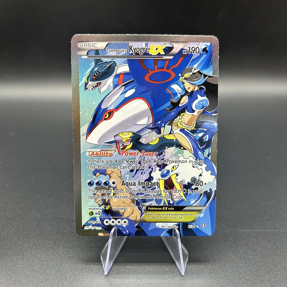 DIY 만화 PTCG 컬렉션 카드 TCG 팀 아쿠아의 쿄그레-EX 더블 크라이시스 홀로 카드 6/34 15/34 포일 카드 어린이 선물 장난감