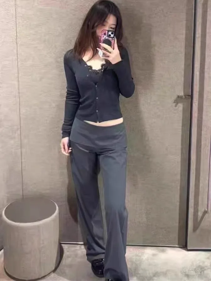 

Faionable V-Ne Long Sve Lace Patchwork Knitted Top Women's Casual Sle Slim Fit Soft Polyester Fiber Outerwear