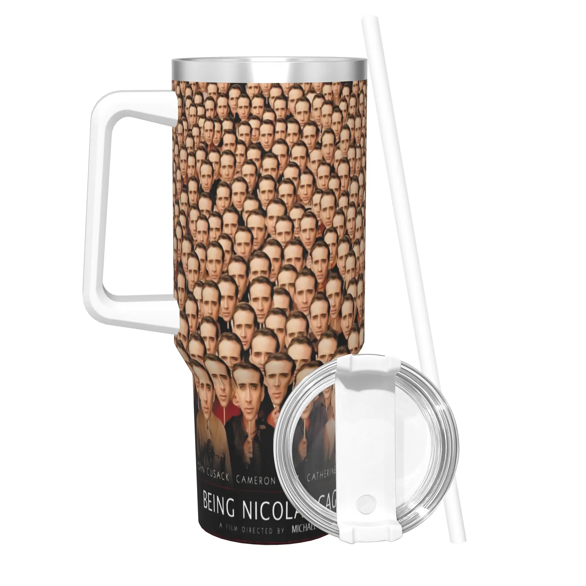 Nicolas Cage Tumbler With Straw  Stainless Steel Tumblers Mug Double Wall Vacuum Insulated for Cold Or Hot 40oz