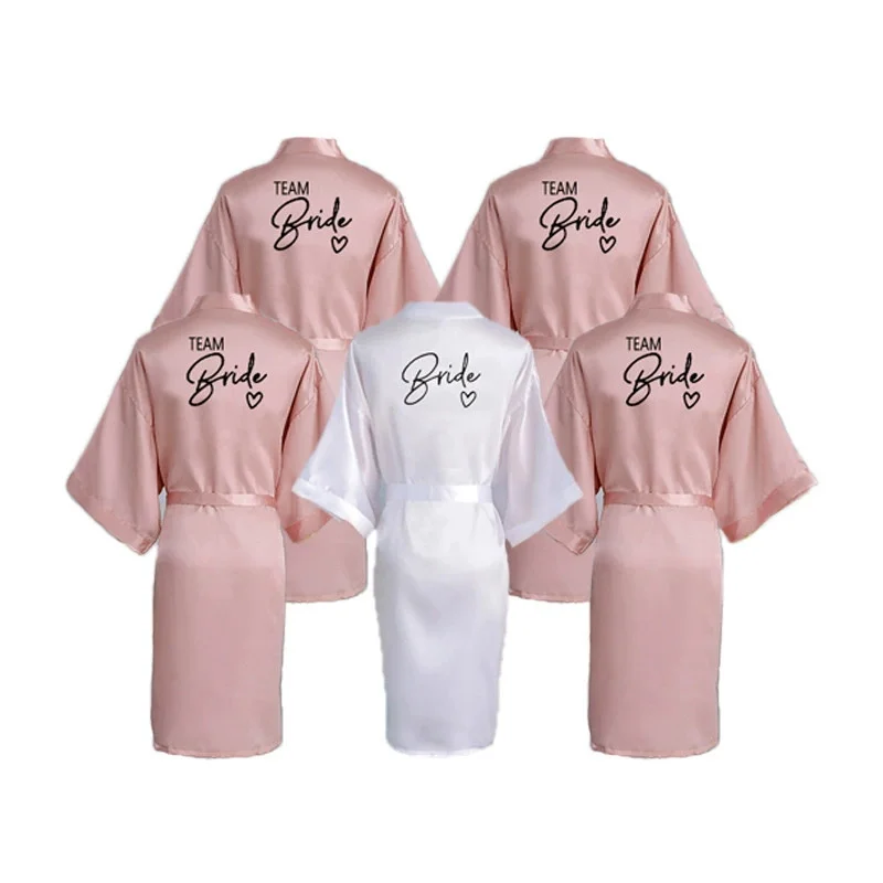 Bride Bridesmaid Wedding Robe Kimono Bathrobe Gown Nightgown Casual Satin Short Women Sexy Nightwear Sleepwear
