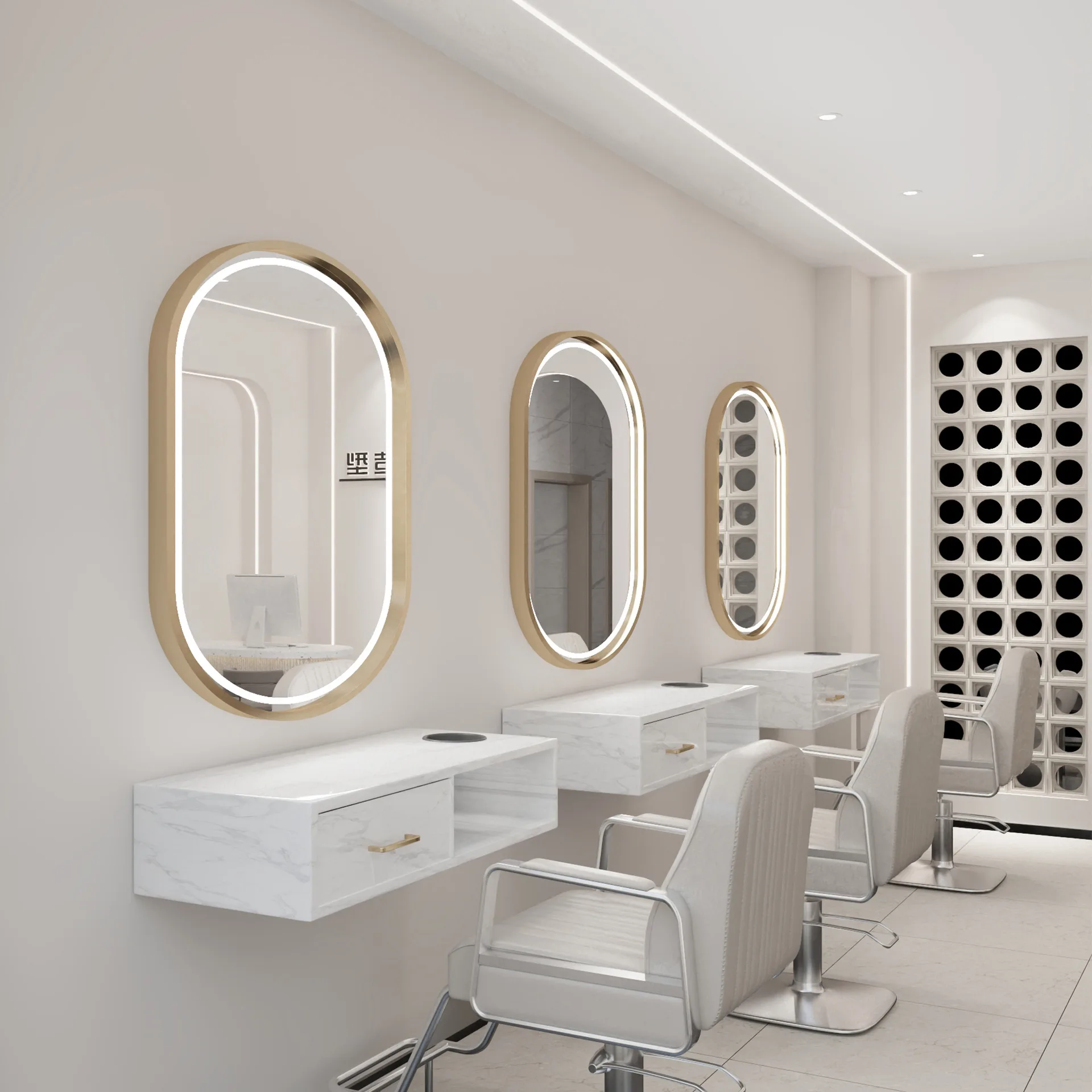 Hair salon LED mirror table beauty with lamp integrated mirror table special barber shop perm and dyeing area trendy store