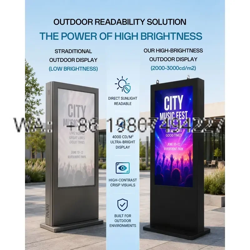 for Outdoor Digital Signage 43 49 55 Inch 2000 Nit High Brightness Sunlight Readable Waterproof Advertising