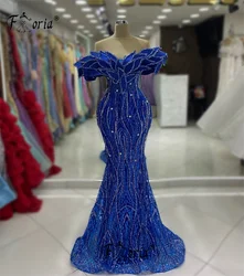 Royal Blue Elegant Dubai Mermaid Evening Dresses Bling Beads 3D Appliques Arabic Prom Dress Luxury Celebrity Party Gowns 2024
