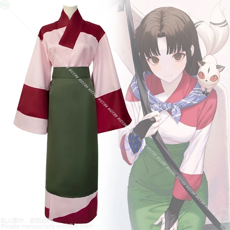 Anime Movie Sango Cosplay Costume Japanese Retro Kimono Long Dress Cartoon Girls Uniform Wigs Halloween Christmas Party Outfit view 2