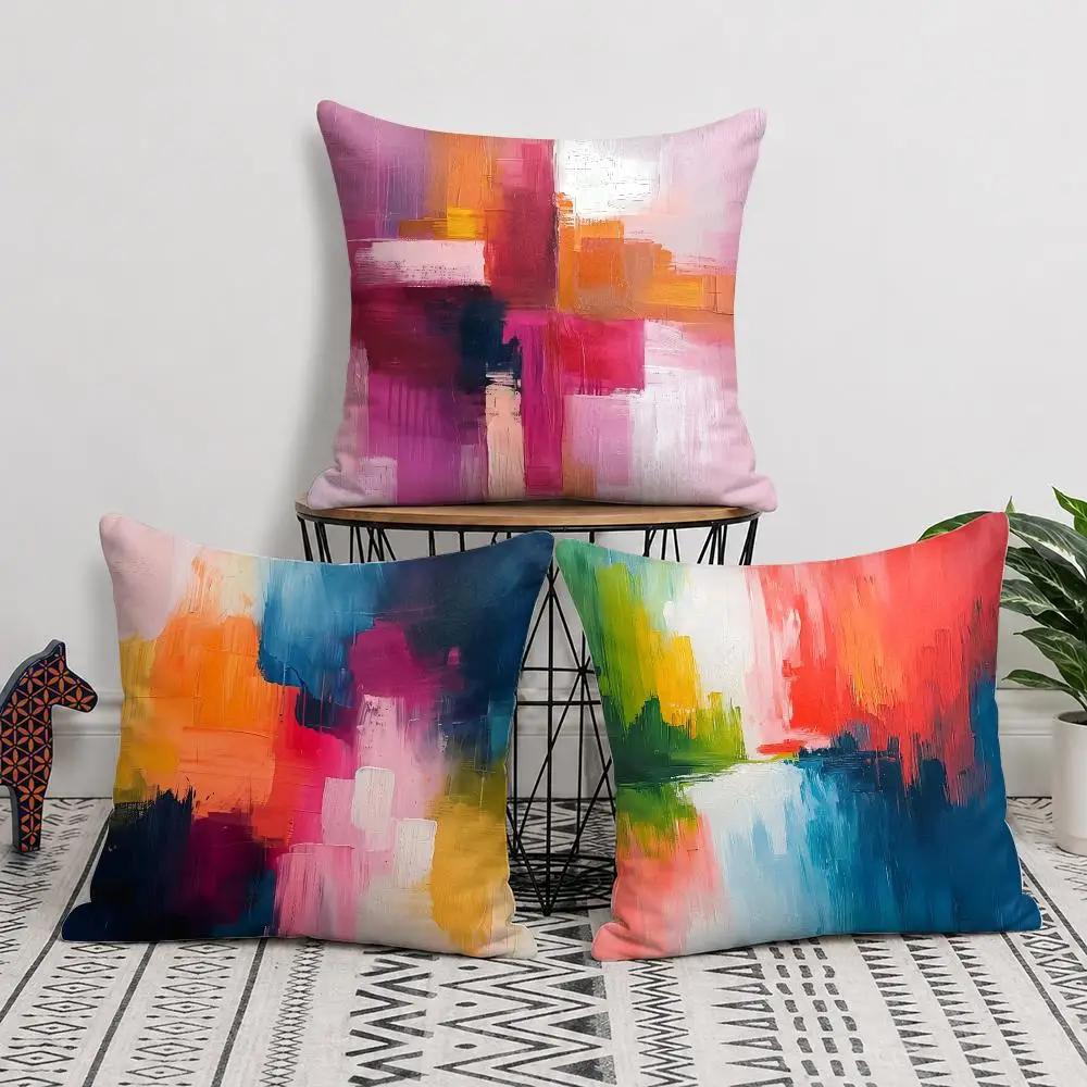 Colorful Painted Texture Cushion Cover Soft Short Plush Pillow Cover Smooth Cozy Texture Cushion Case Home Decor