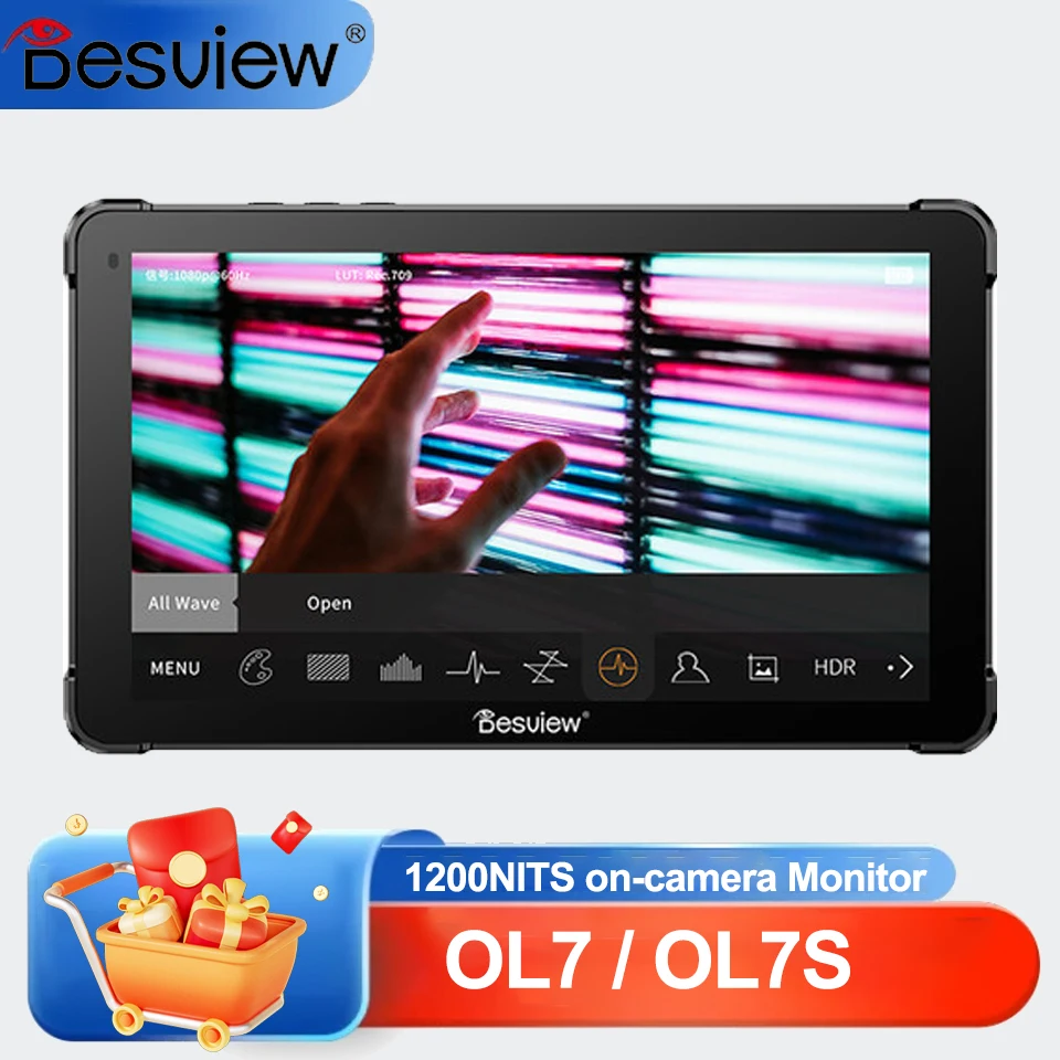 

Desview OL7/OL7S OLED 7-дюймовый полевой монитор камеры с сенсорным экраном, 1200 нит HD2.0, 4K60, SDI, вход/выход HDMI с 3D-разъемом для камеры DSLR