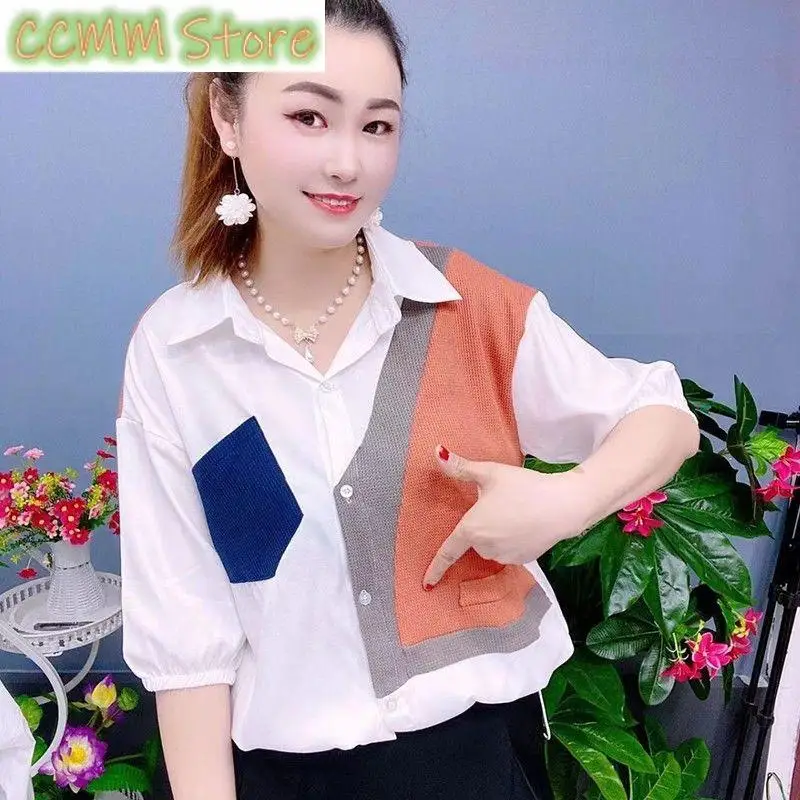 Fashion Lapel Button Pockets Spliced Shirring Shirts Women's Clothing Spring Summer New Loose Casual Tops Commuter Blouses