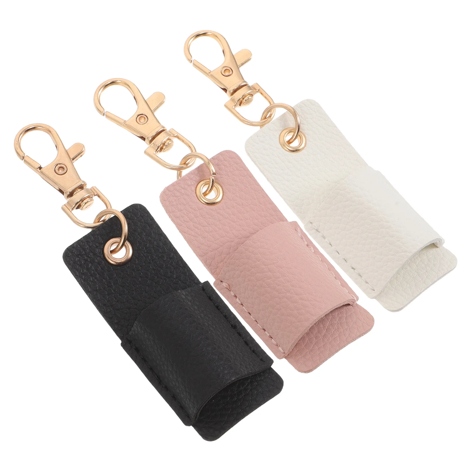 

3pcs Lychee Pattern Pen Case Keychain Material Soft Lining Metal Container Badge Holder Office Use Small Case