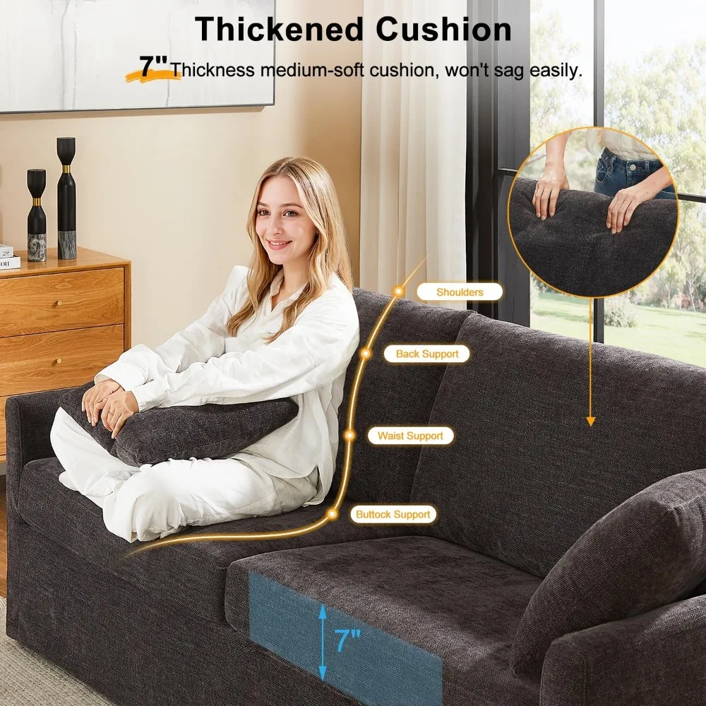 أريكة شانيل 3 مقاعد أنيقة مقاس 85 بوصة لمساحات المعيشة، تتضمن وسادتين، تصميم عصري مع سهل التجميع، قطيفة كبيرة الحجم #4