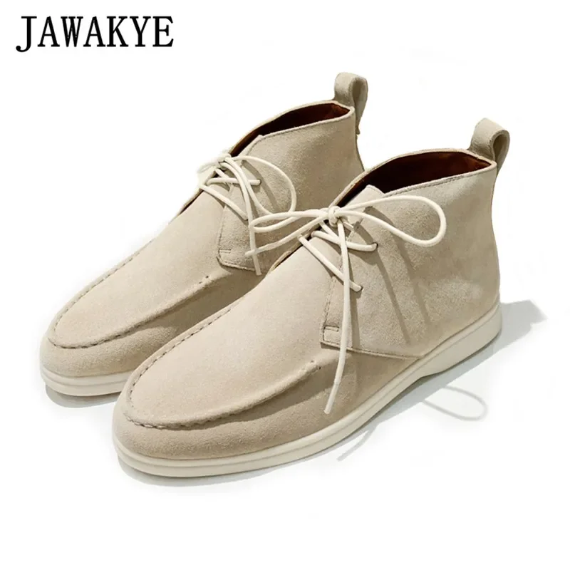 

JAWAKYE High Top Suede Women Walk Shoes 2024 Autumn New Arrival Lace Up Loafers Soft Sole Round Toe Designer Casual Flat Shoes