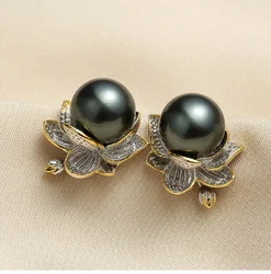 hot Huge AAAAA++++  9-10mm  natural Tahitian black green round Pearl  Earrings earring set 925