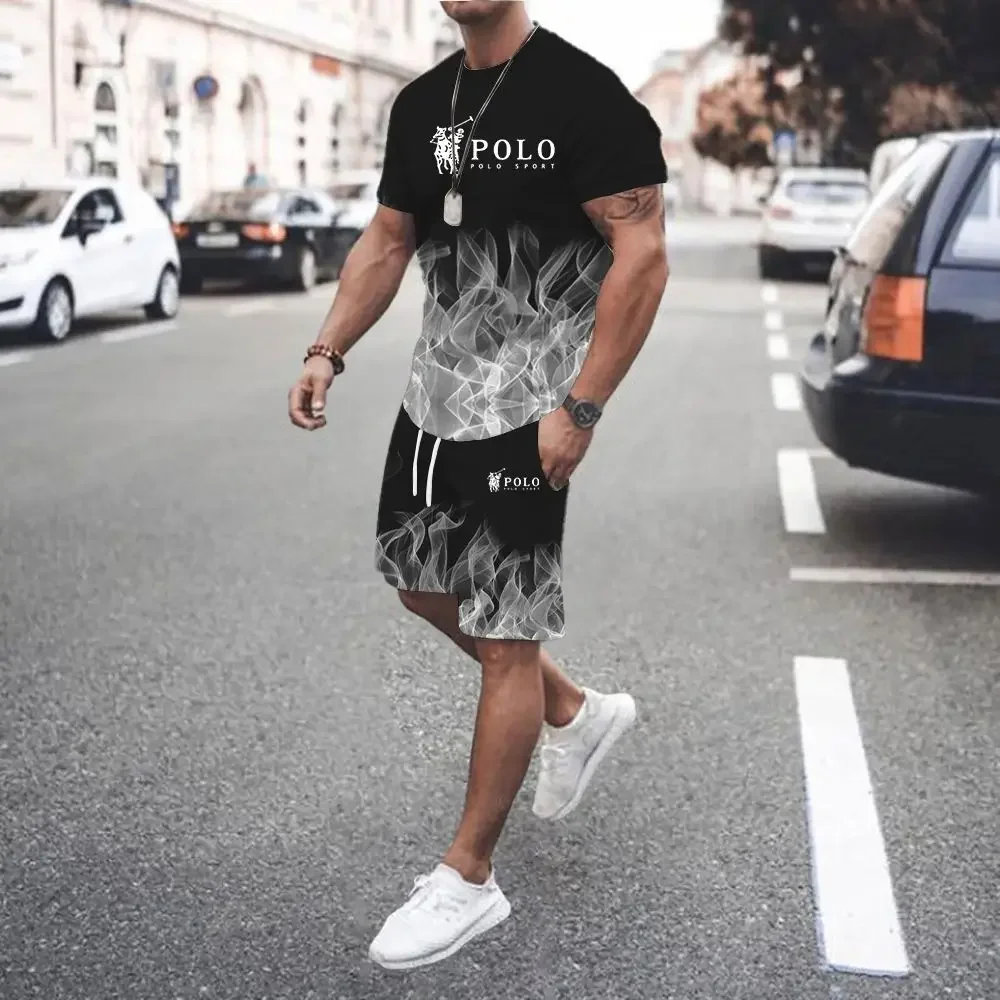 Summer Tracksuit Set 3D Printed Casual Men\'s T-shirt Short Male Sportswear Short Sleeve 2 Pieces Sporty Clothing Outfit Men Set