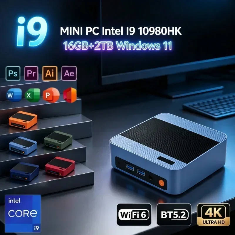 Mini PC Intel Core I9 10980HK Portable Gaming Desktop Windows 11 OS 16GB Memory 2TB SSD WiFi 6 Small Computer For Office Design