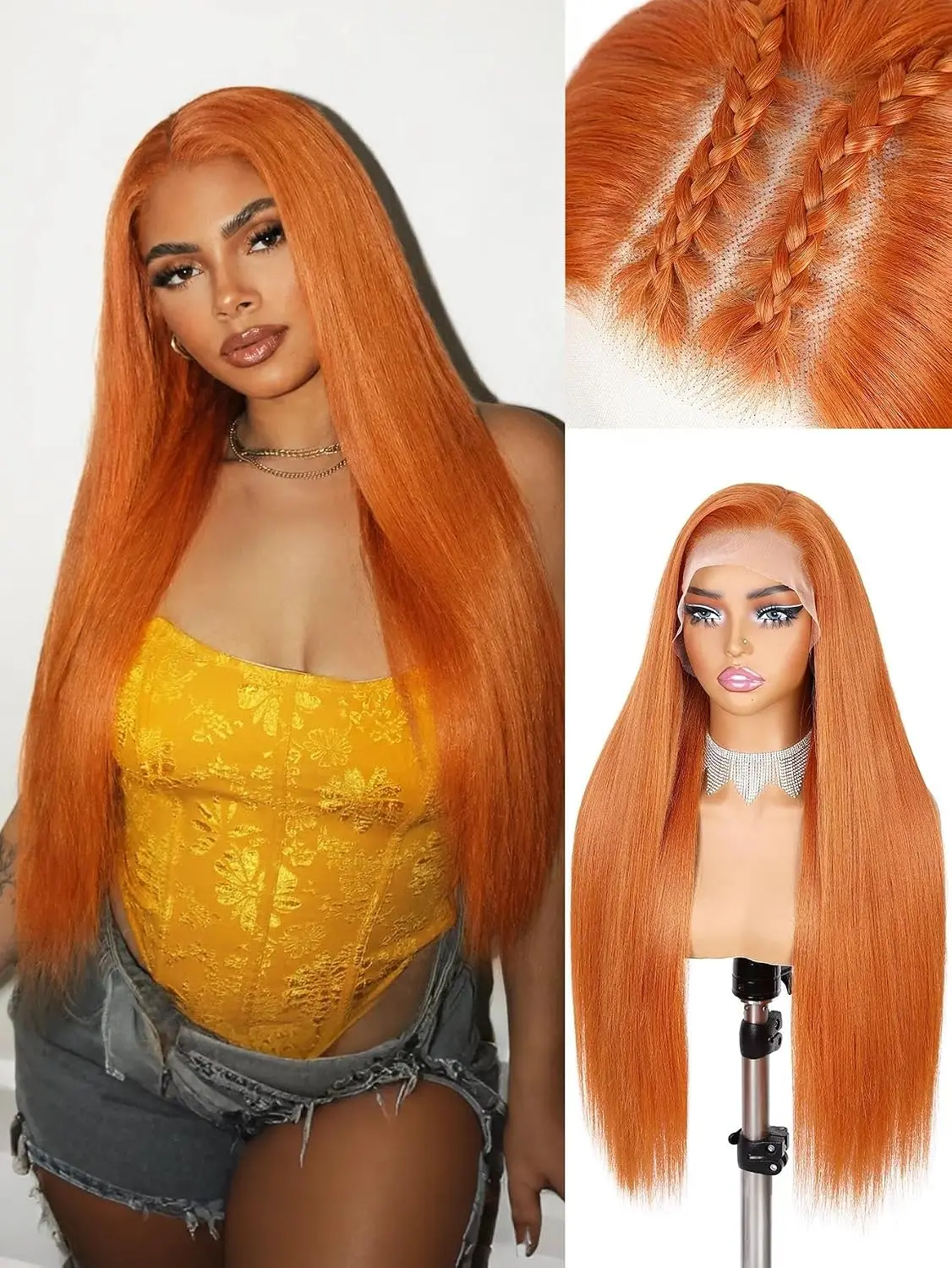 34 Inch Orange Ginger Lace Front Wigs Human Hair For Women Straight 13x4 13x6 Lace Frontal Wig 350 Colored Pre Plucked Peruvian