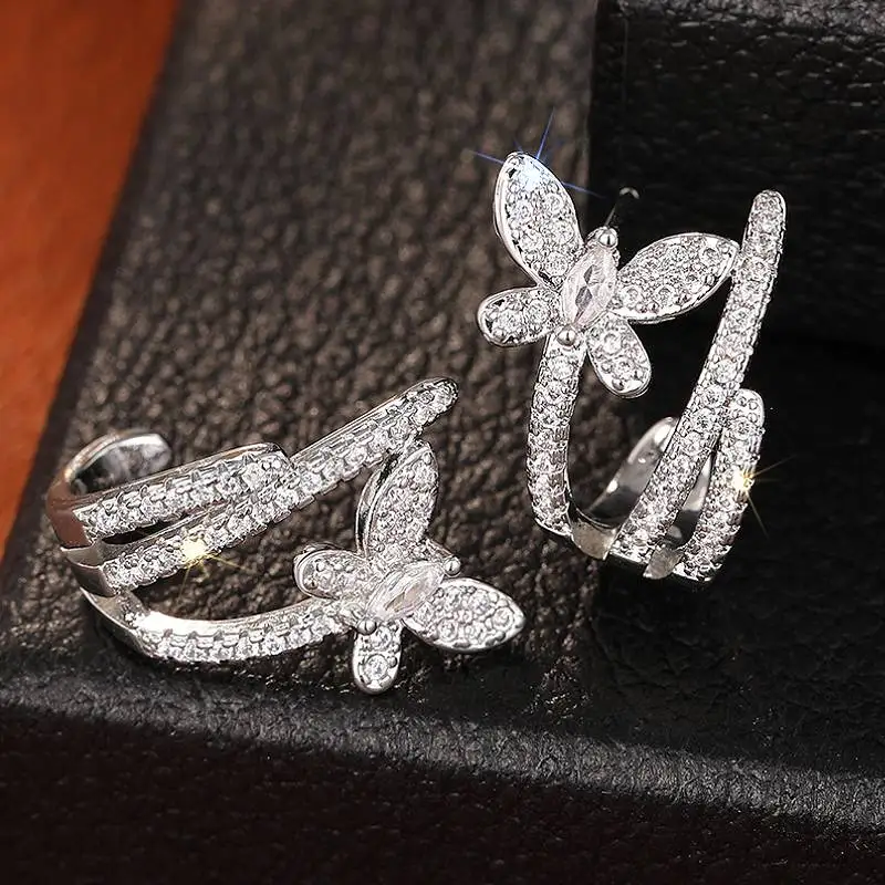 Huitan Fresh Style Women Earrings Grass Butterfly Design Aesthetic Accessories for Party Daily Versatile Wedding Jewelry with CZ