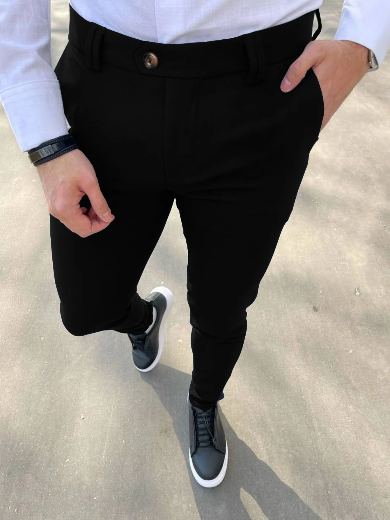 

Slim Fit Elegant Slacks, Men's Casual Vintage Style Slightly Stretch Dress Pants For Business Leisure Activities