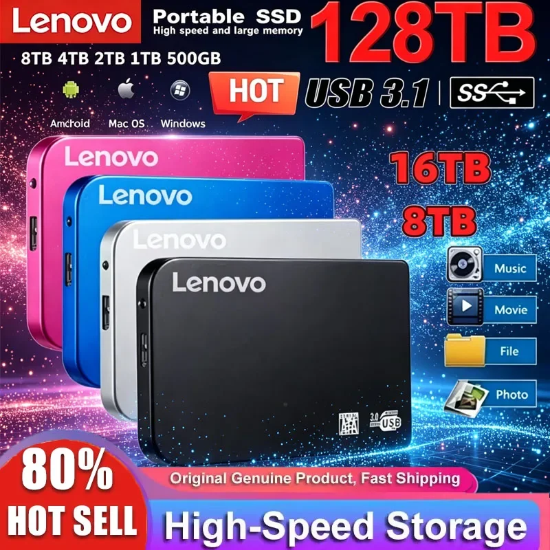 

Lenovo 256TB High-Speed SSD USB 3.0 Enclosure Mobile Hard Drive Case External Storage HDD Box with USB3.0 Cable ABS